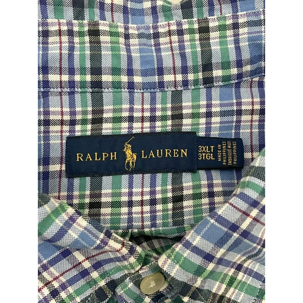 Polo Ralph Lauren Plaid Button Down Shirt Mens 3XLT Flesh Pony Preppy Big & Tall
